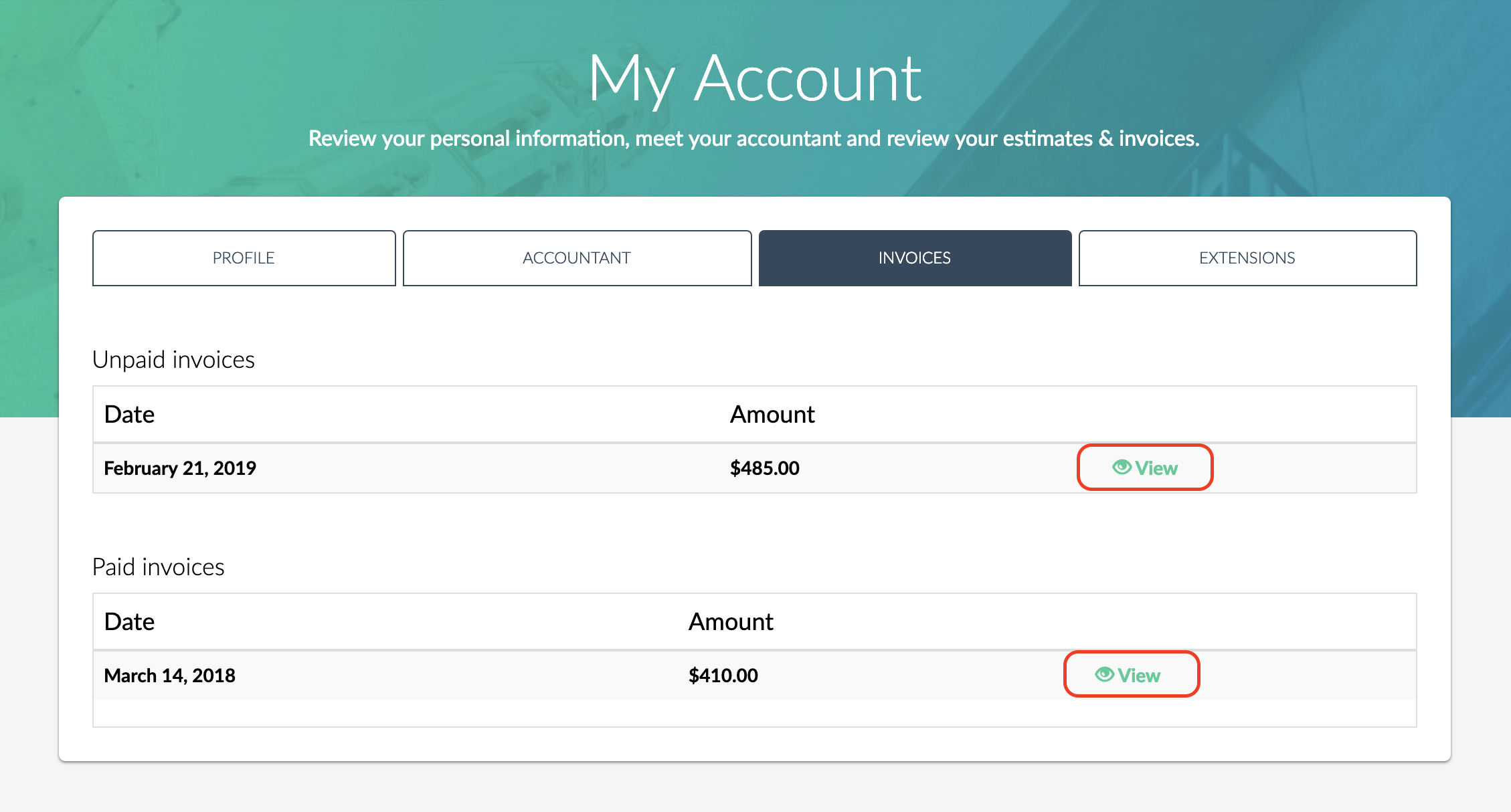 invoices view